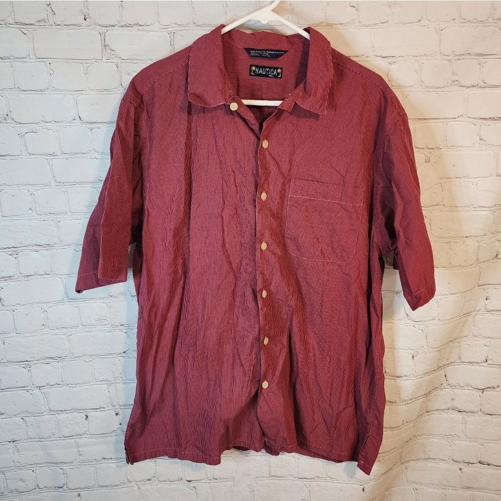 Mens Nautica Red Button-Up Shirt, Size Large